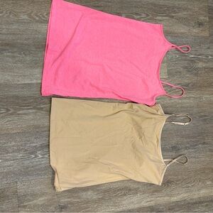 Pink and Tan Spaghetti Strap Tank Tops